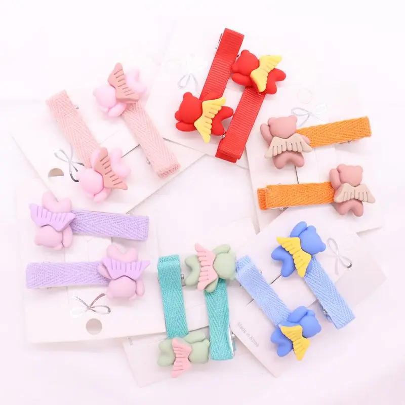 2Pcs/Set New Children's Side Headband Girl Decorative Tie Cartoon Colorful Angel Bear Hair Attachment Lovely Hairpin Gift