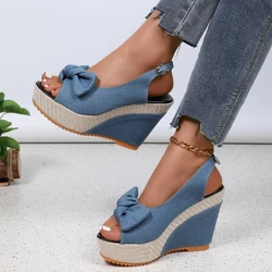 Shoes for Women Ankle Buckle Wedges Sandals for Women Summer Denim Sandal Comfortable Thick Sole  Mujer Plus Size 35-42