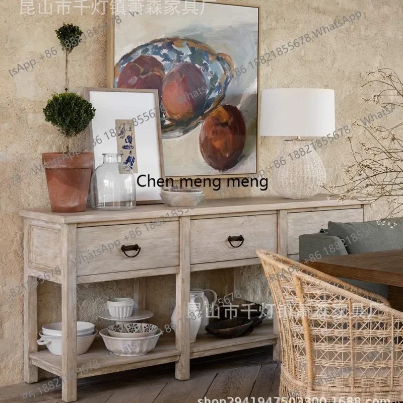 

American solid wood retro old dining side cabinet living room against the wall home storage shelf French style