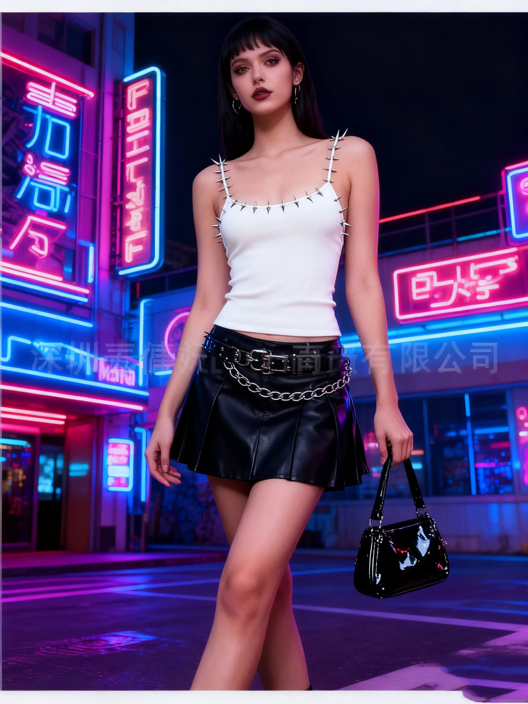 2025 Women's Punk Spikes Camisole - Edgy Black Sleeveless Tank Top, Streetwear Party Clubwear, Y2K Fashion All-Season Style EMO