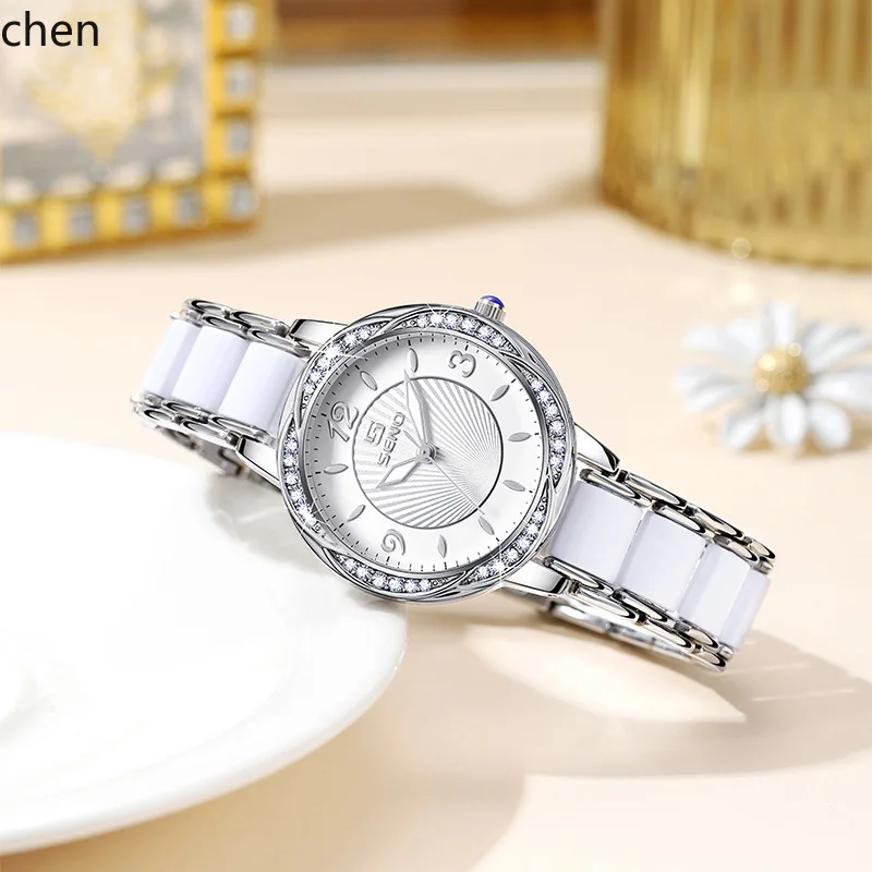 ZML New Ceramic Strap Butterfly Buckle Quartz Waterproof Women's Watch