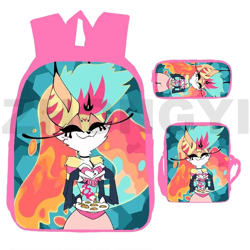 3 in 1 Students Anime Helluva Boss Backpack Zipper Girl Lovely Cartoon School Bags 3D Harajuku Japanese Bag Sport Travel Daypack