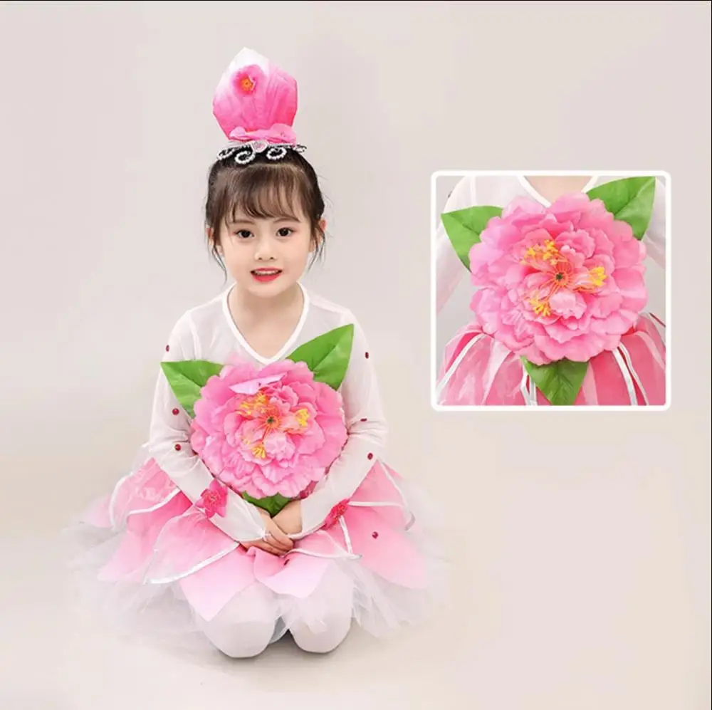 Girls Flower Dancewear Costume Kids Modern Dance Sequined Ballroom Party Dancing Dress Child Dancing Tutu Dress Clothes For Girl