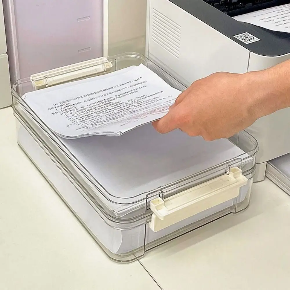 Transparent Desktop Paper Storage Box Plastic Large Capacity A4 Paper Storage Box Space-saving Portable Packing Box Office