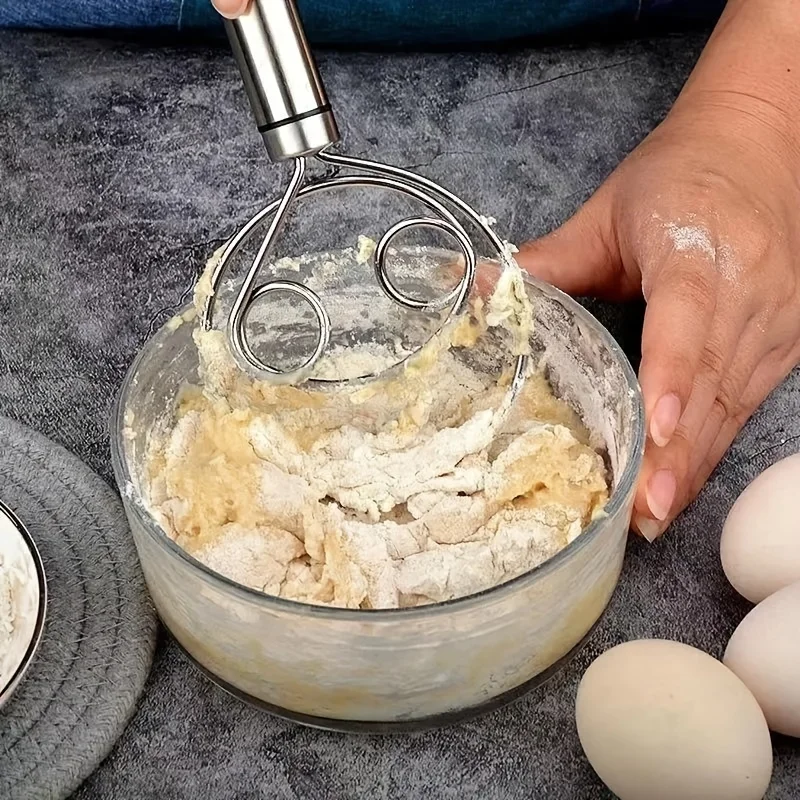 A Dough Mixer，Stainless Steel Hand-Held Bread Blender，Dough Scraper，Double-Hole Fast Stirring Tool，For Cooking，Stirring