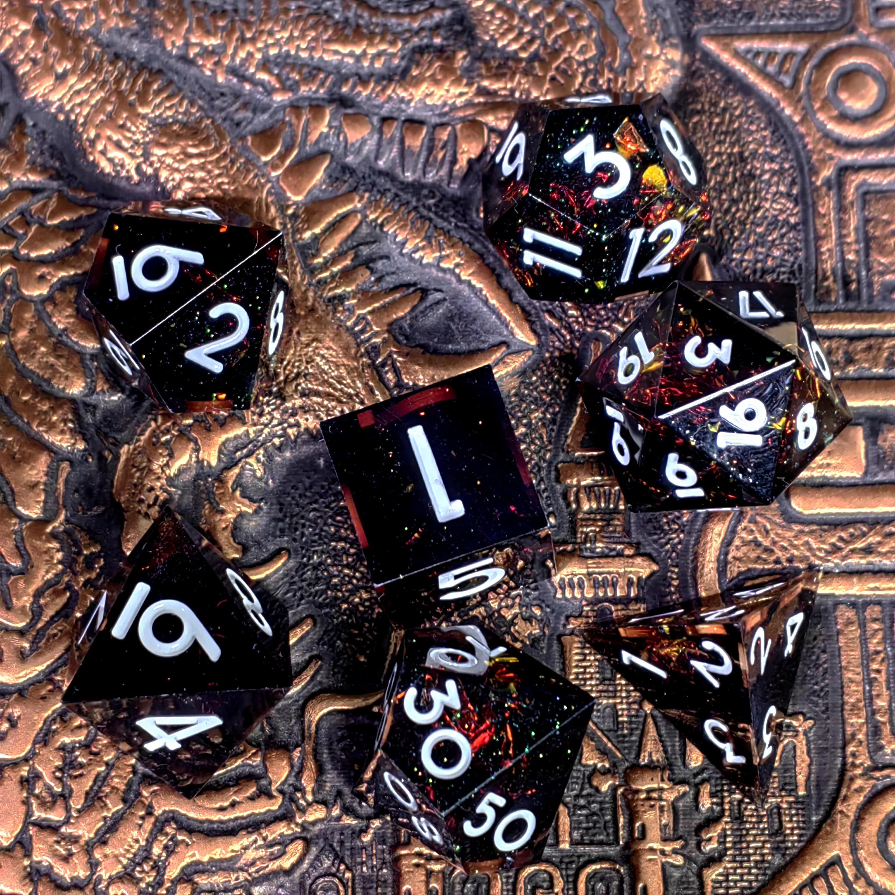 DnD 주사위 세트 7피스 다면체 수지 주사위, 던전 앤 드래곤용 흰색 숫자가 있는 검정색, RPG 게임, D&D 테이블탑 게임