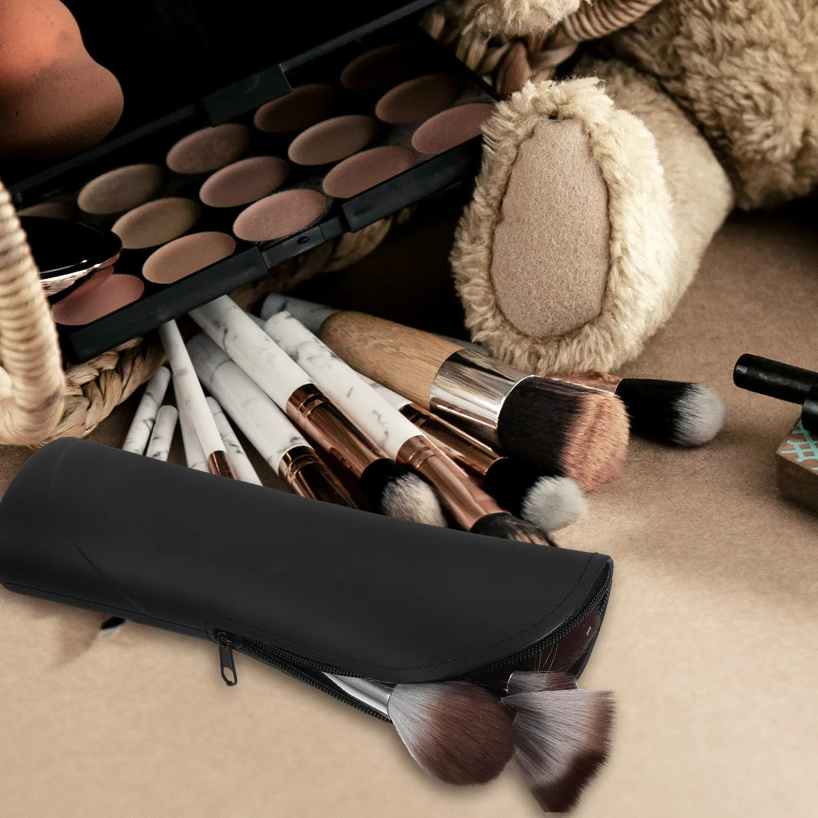 Make-up Pinsel Organizer Tasche Silikon Reiseetui für Pinsel Stifte Eyeliner Kompakt Platzsparend Stilvolles Einfaches Design
