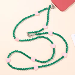 Colorful Earth Beads Love Chain Long Oblique Cross 2-in-1 Chain Mobile Phone Strap with Card