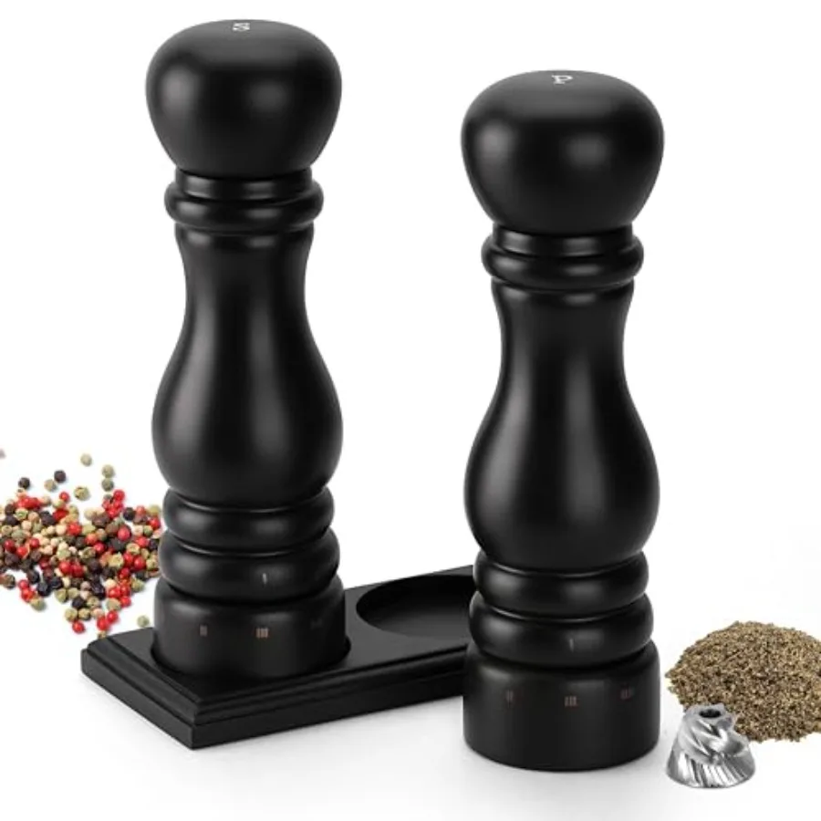 

Wooden Salt and Pepper Grinder Set Manual Salt and Pepper Mill with Ceramic/Stainless Steel Core Refillable Salt Grinder with E