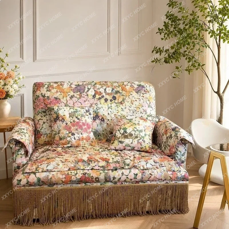 XX Vintage Floral Fabric Loveseat High Back  With Tassels For Living Room