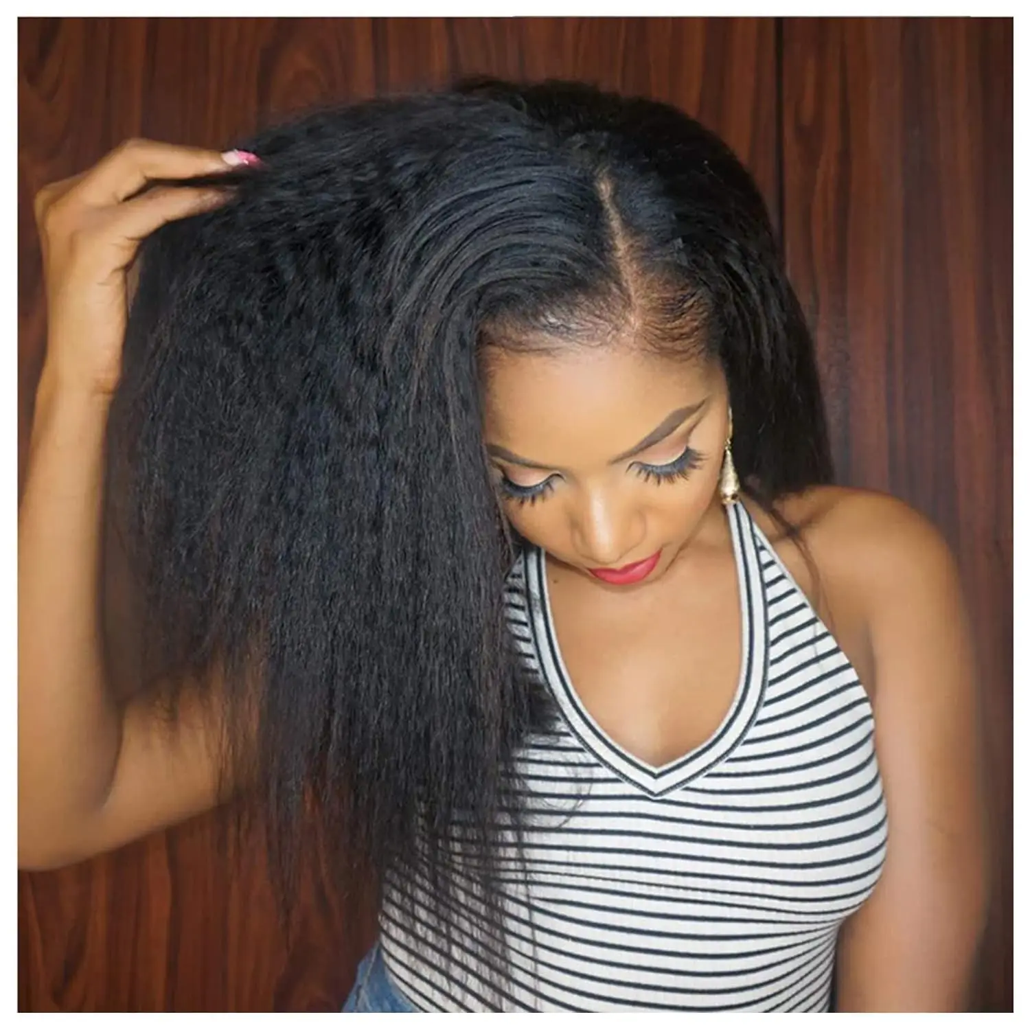 

Kinky Straight Lace Front Wigs Human Hair Pre Plucked With Baby Hair 180% Density kinky Straight 5*5 Transparent HD Lace Wige