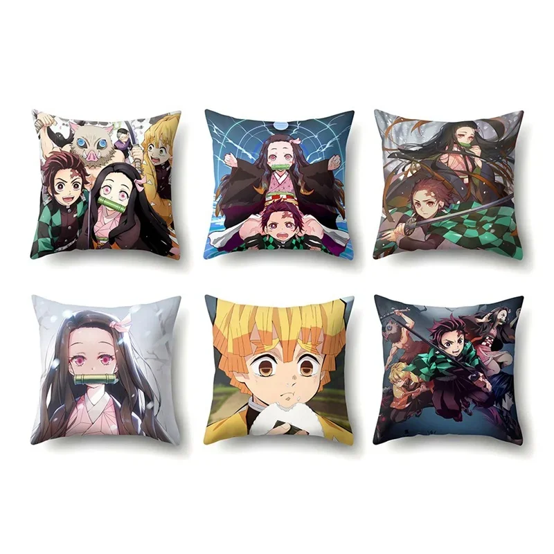 Demon Slayer Pillowcase Kimetsu No Yaiba Printed Pillow Cover Anime Grils Decorative Pillowcase Customize Gift 45x45cm