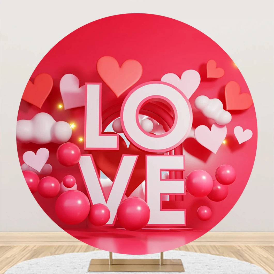 14 فبراير عيد الحب غطاء خلفية مستديرة الأحمر القلب عاشق الذكرى حفلة التصوير خلفية كعكة ديكور للطاولات الدعائم