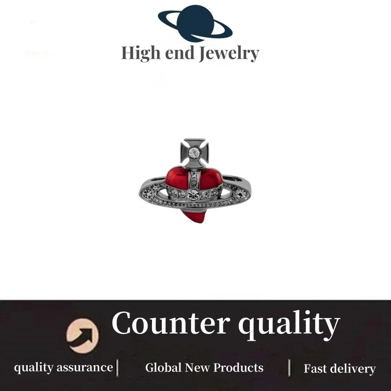 

New S925 Pure Silver Saturn Baked Paint Love Ring with European and American Personality and High-end Feel