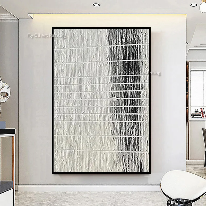 Handmade Striped Gradient Relief Wall Art, Vertical Grid Impasto Texture Painting, Nordic Corridor Canvas Home Decoration