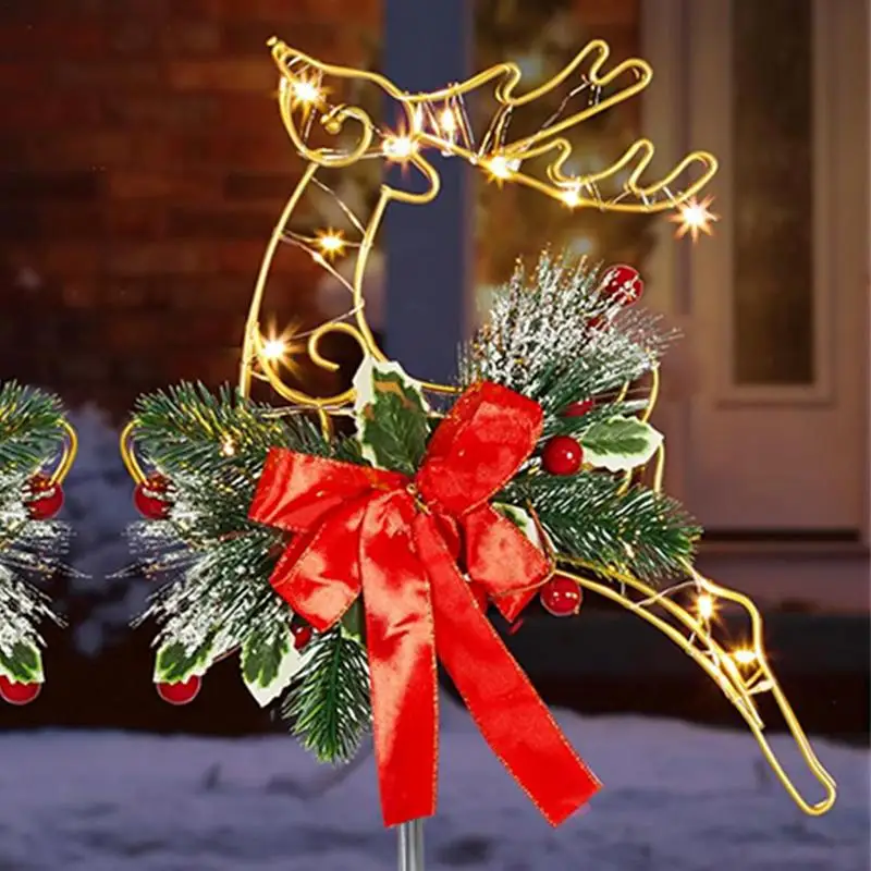 Christmas Reindeer Yard Stakes Light Up Reindeer Figurines Ornament LED Christmas Reindeer Stakes for Garden Farm Yard Lawn