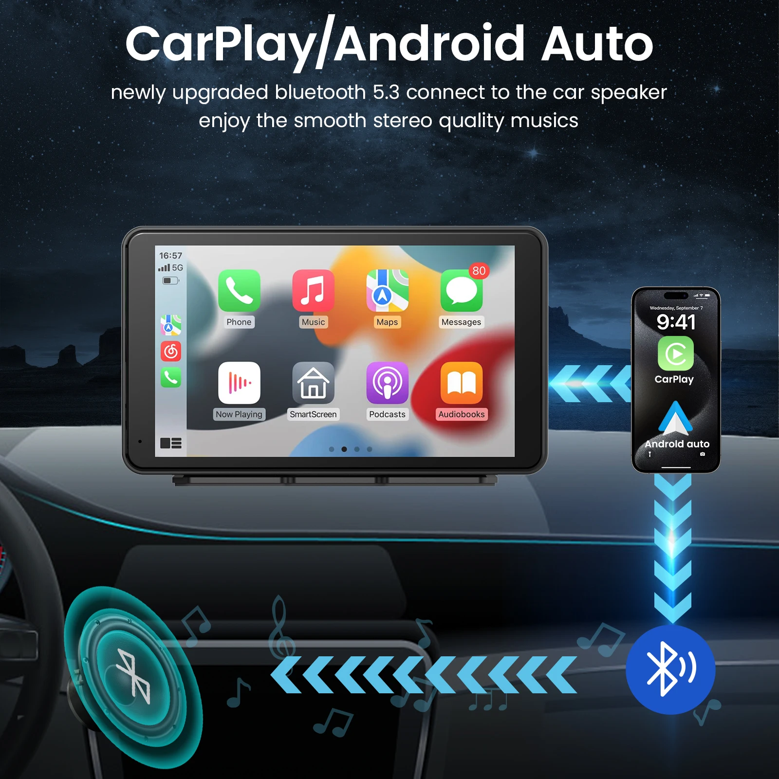 Portable Newest Wireless Apple CarPlay and Android Auto Screen for Car, 7" HD Touch Screen Car Stereo with Mirror Link image 3