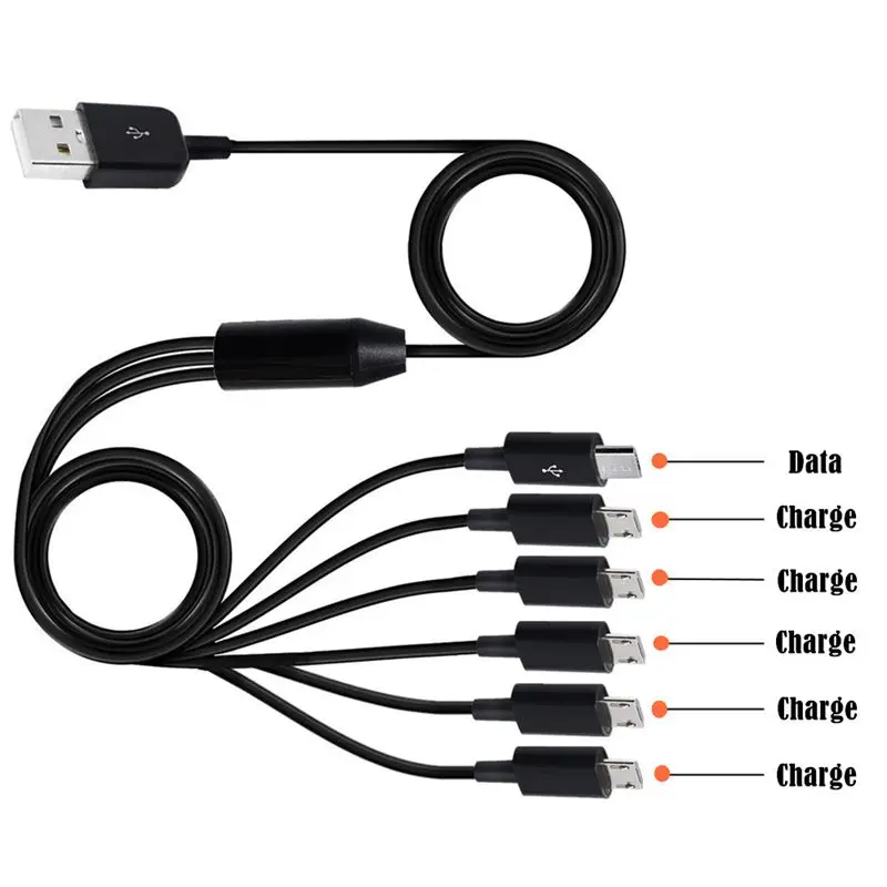 6-in-1 USB 2.0 A male to 6 * Micro USB 5-Pin Male Splitter Y-Shaped Data Charging Connector Adapter Cable 1/6 USB Charging Cable