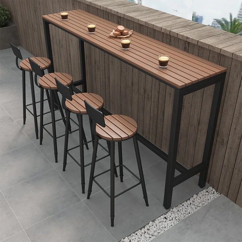 

Leisure Balcony Outdoor Bar Table and Chair Combination Milk Tea Shop Outside High Table Yard Waterproof Sunscreen Outdoor