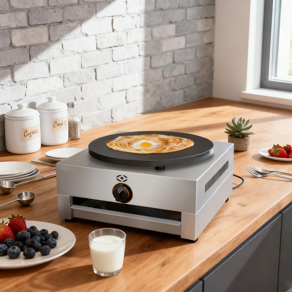 صانع الكريب التجاري يعمل بالغاز تفلون طلاء غير لاصق 2800Pa 40 سنتيمتر سطح الطبخ ماكينة صنع الفطائر لكشك طعام الشارع