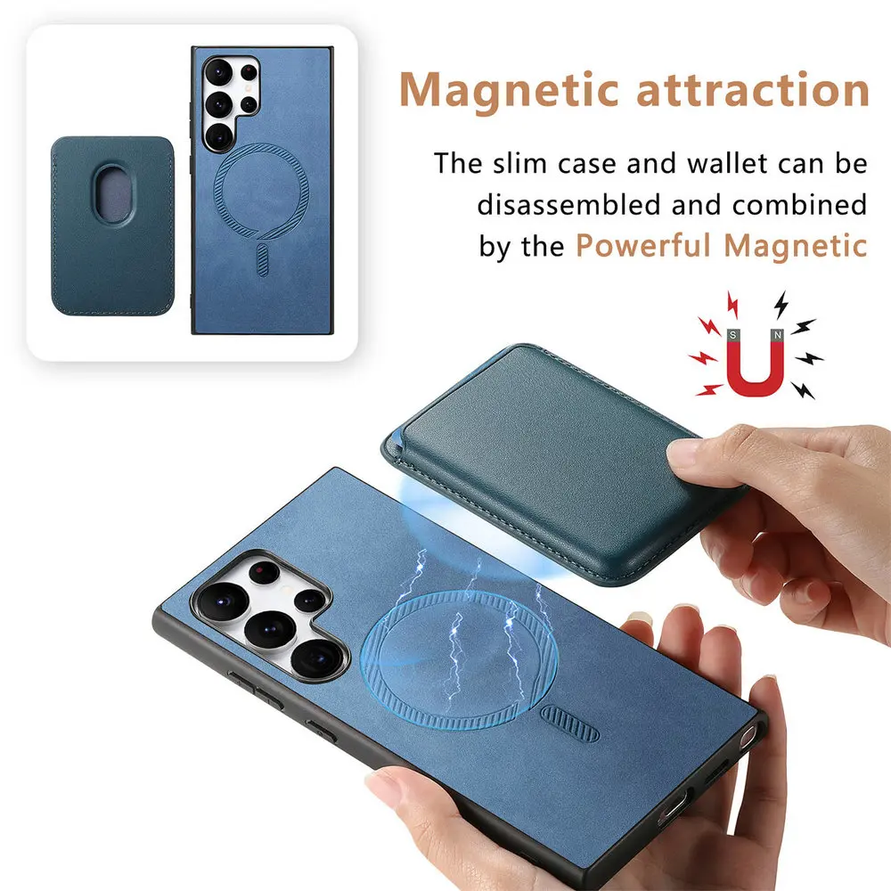 S23FE S23 Ultra Leather Card Case Detachable 2In1 Magsafe Wallet Funda for Samsung Galaxy S23 Ultra S 23 Plus S23 FE Back Cover