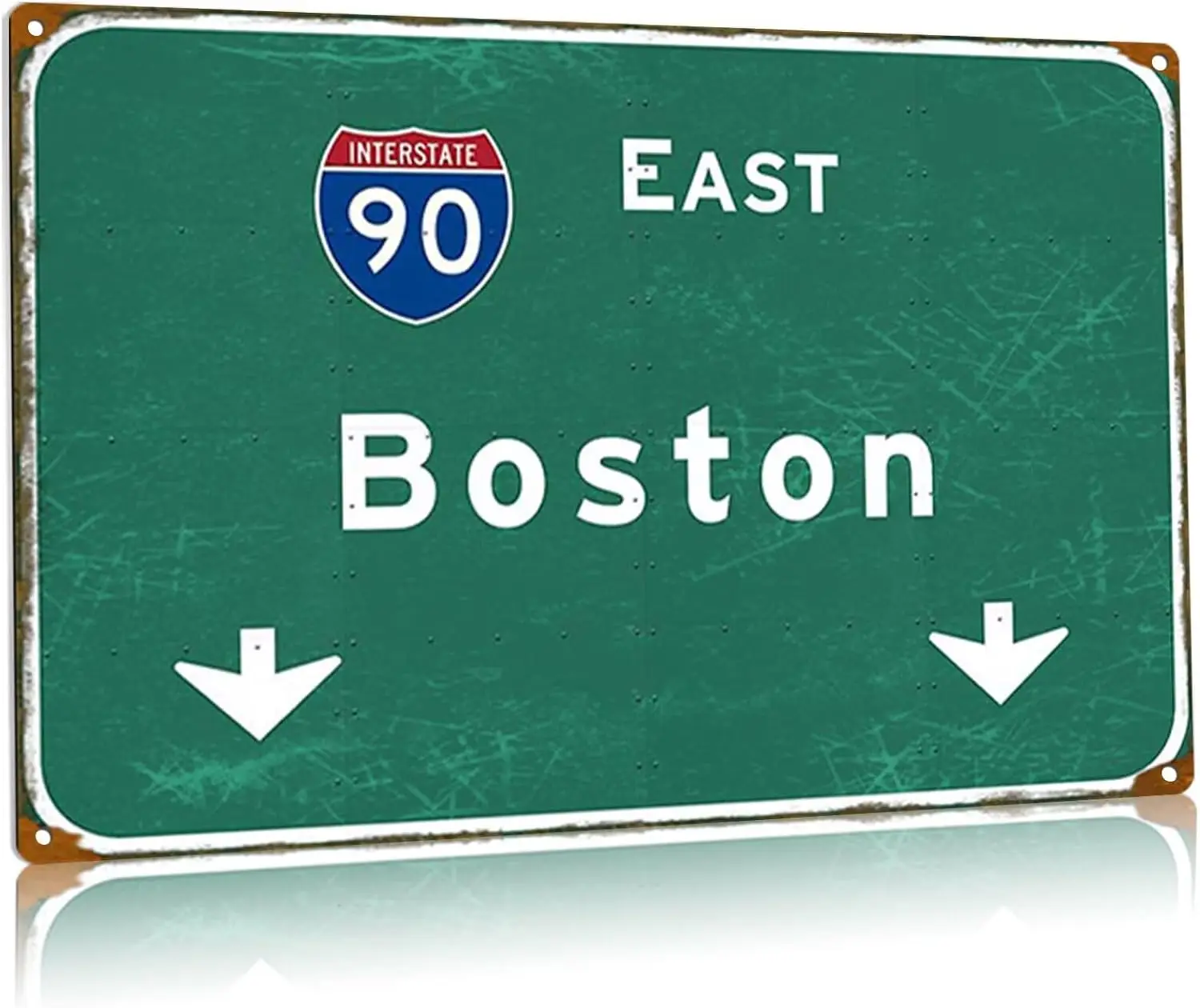 Vintage Interstate 90 Metallschilder aus Zinn, East Boston, Richtungsstraßenschild, Autobahn-Plakette, Garage, Club, Höhle, Büro, Wanddekoration