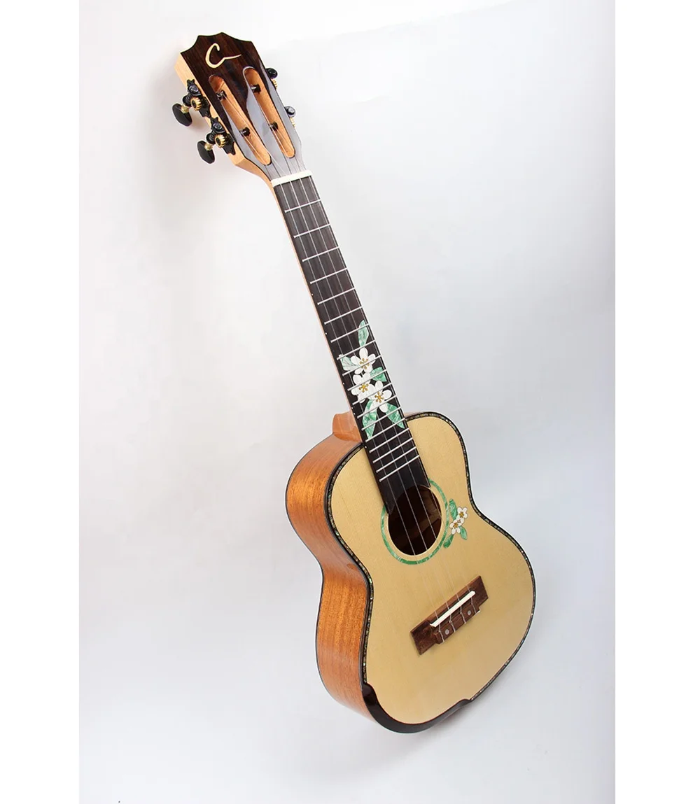 High Quality OEM Factory Price Stringed Instrument 24 23 Inch Solid Spruce Mahogany 4 Transparent Carbon String Electric Ukulele