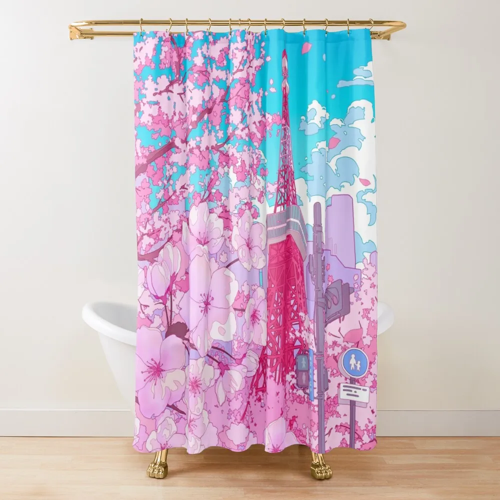 

Tokyo Tower & cherry blossom Shower Curtain For Shower Elegant Bathroom Modern Bathroom Accessories Curtain