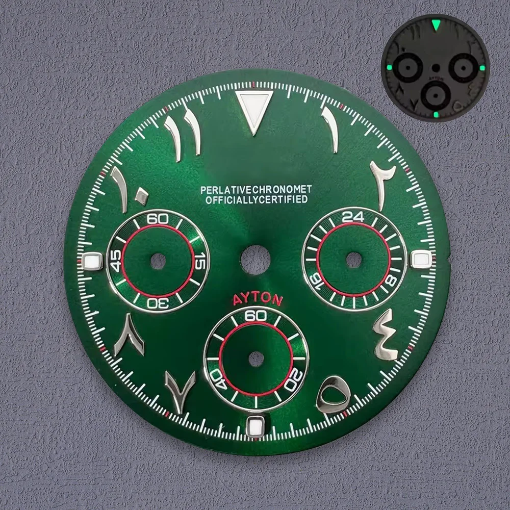 29.5mm S Logo Panda Arab DTN Dial Fit VK63 Movement Green Luminous High Quality Watch Modification Accessories