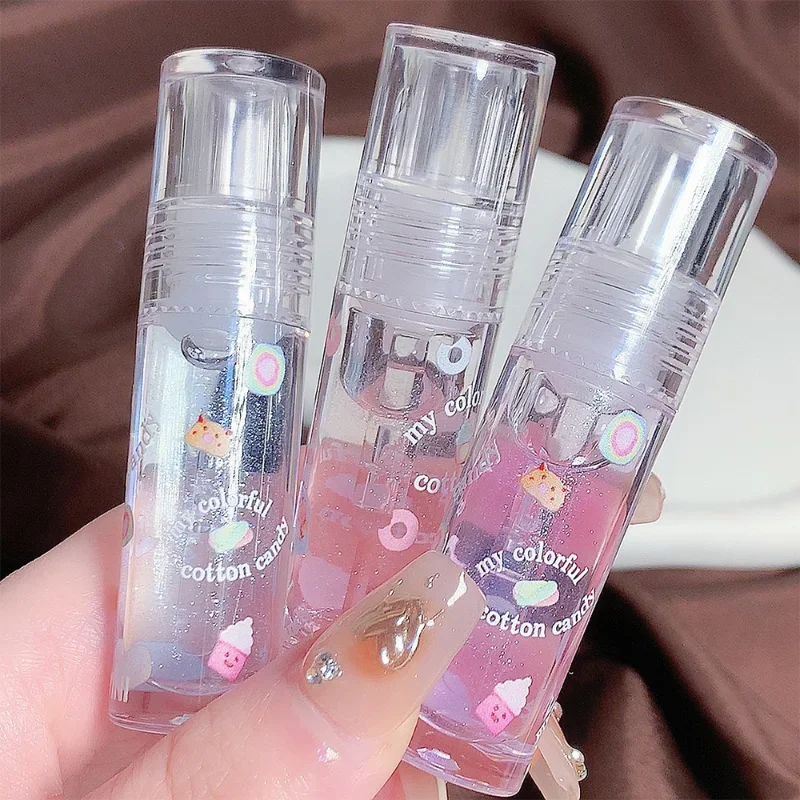 Suikerspin Transparante Lipgloss Spiegel Hydraterende Lip Olie Blijvende Heldere Glitter Hydraterende Plumping Vloeibare Lippenstift Make-Up