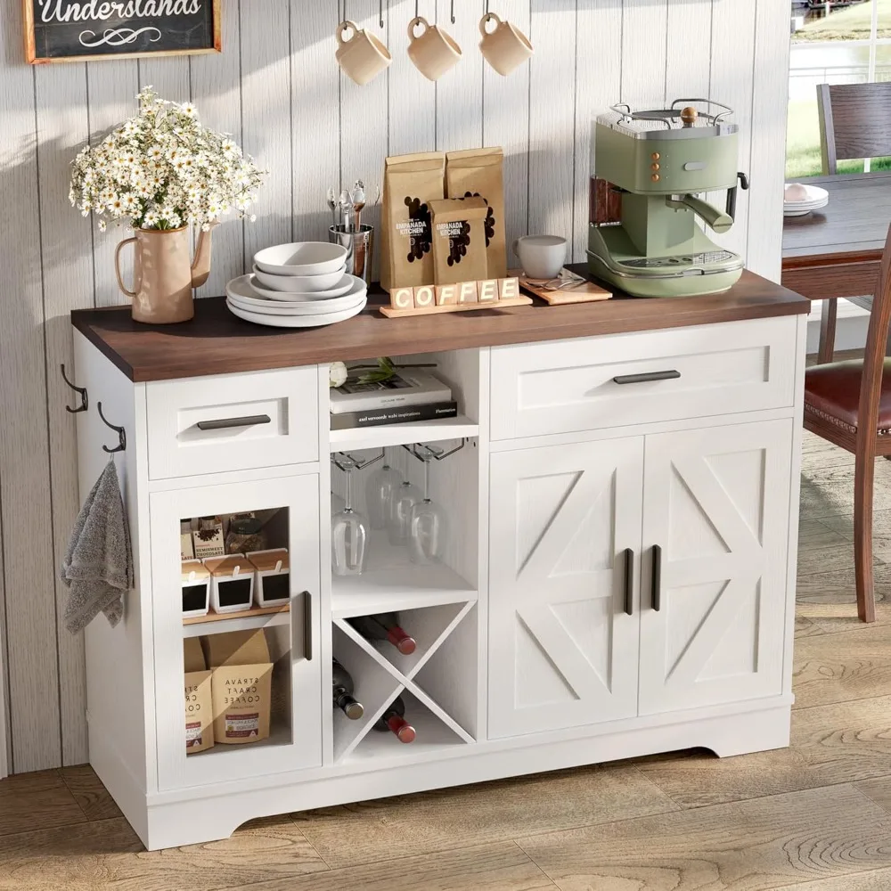 ตู้บาร์ไวน์, ตู้บาร์กาแฟพร้อมลิ้นชัก, ตู้ไซด์บอร์ดสไตล์บ้านไร่แบบเรียบง่าย, ตู้เก็บเหล้าพร้อมชั้นวางไวน์และที่แขวนแก้ว