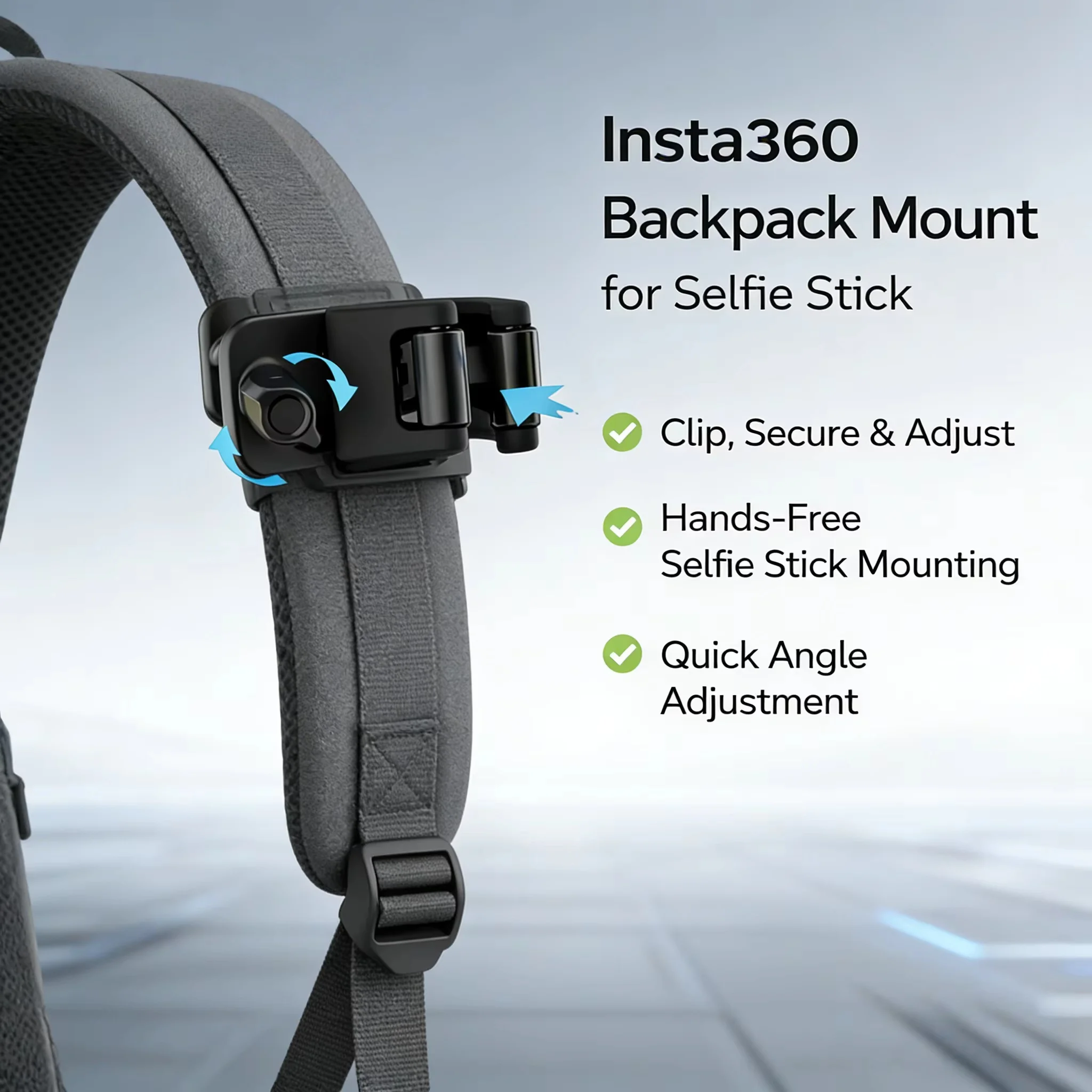 

Крепление на ремень рюкзака для селфи-палки Insta360, надежный противоскользящий держатель, предотвращает случайное падение, подходит для большинства рюкзаков