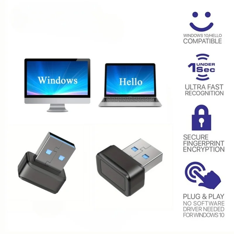 USB Fingerprint Key Reader Security Key Biometric Scanner PC Fingerprint Sensor Unlock Module for Windows 7/8/10/11