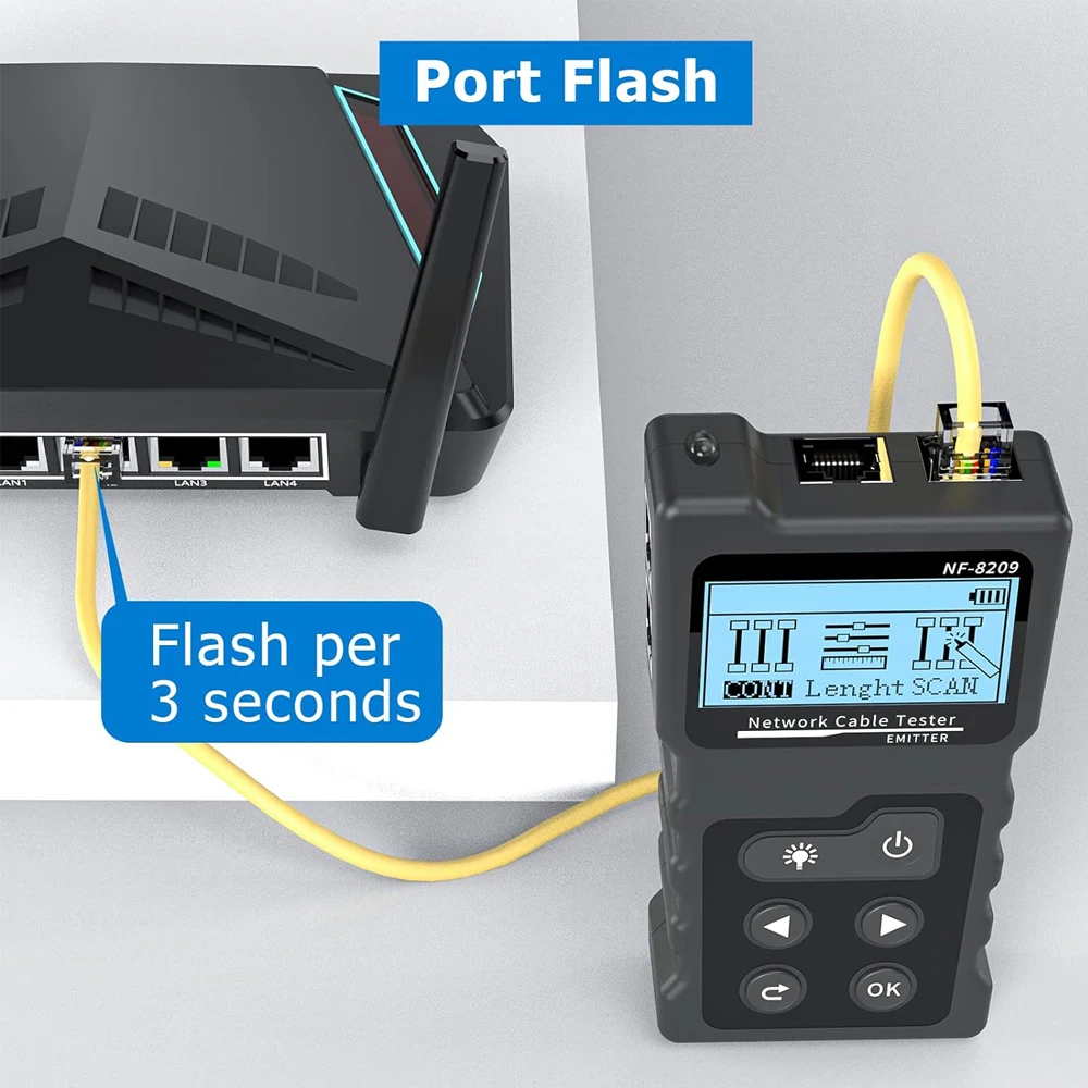 NOYAFA-Rede Cable Tester, Rastreador Cabo, Display LCD, Medir Comprimento, Wiremap Tester, Cat5, Cat6, PoE Tester, Ferramentas de Rede, NF-8209