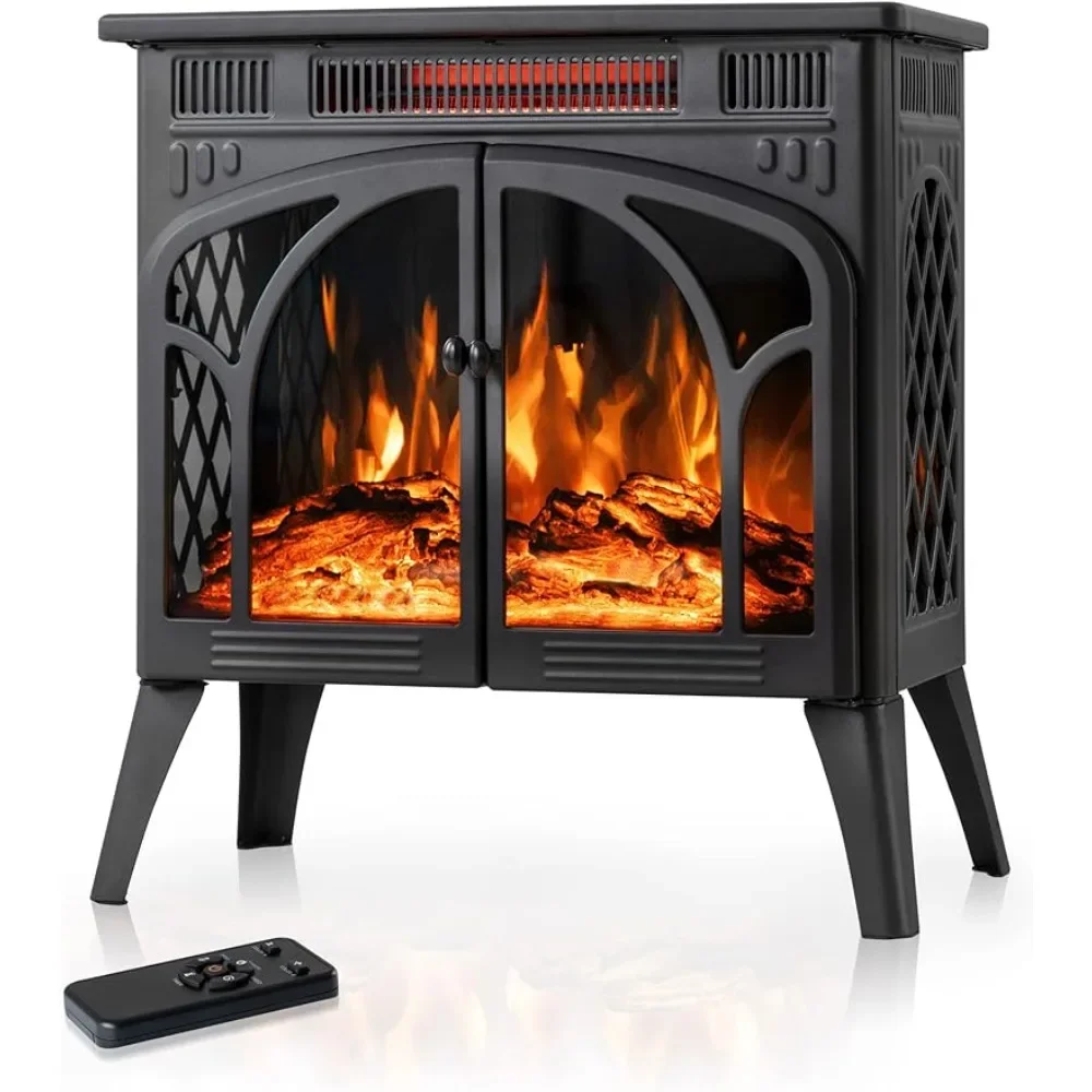 

XMSJ 24Inch Electric Fireplace Stove Controllable 3D Flame Room Decoration 5100BTU 4 Variable Flame&Log Colors Black