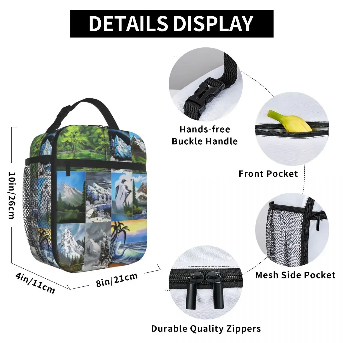 Bob Ross Inspired Painting Merch Insulated Lunch Bag Storage Food Box Multifunction Cooler Thermal Bento Box School