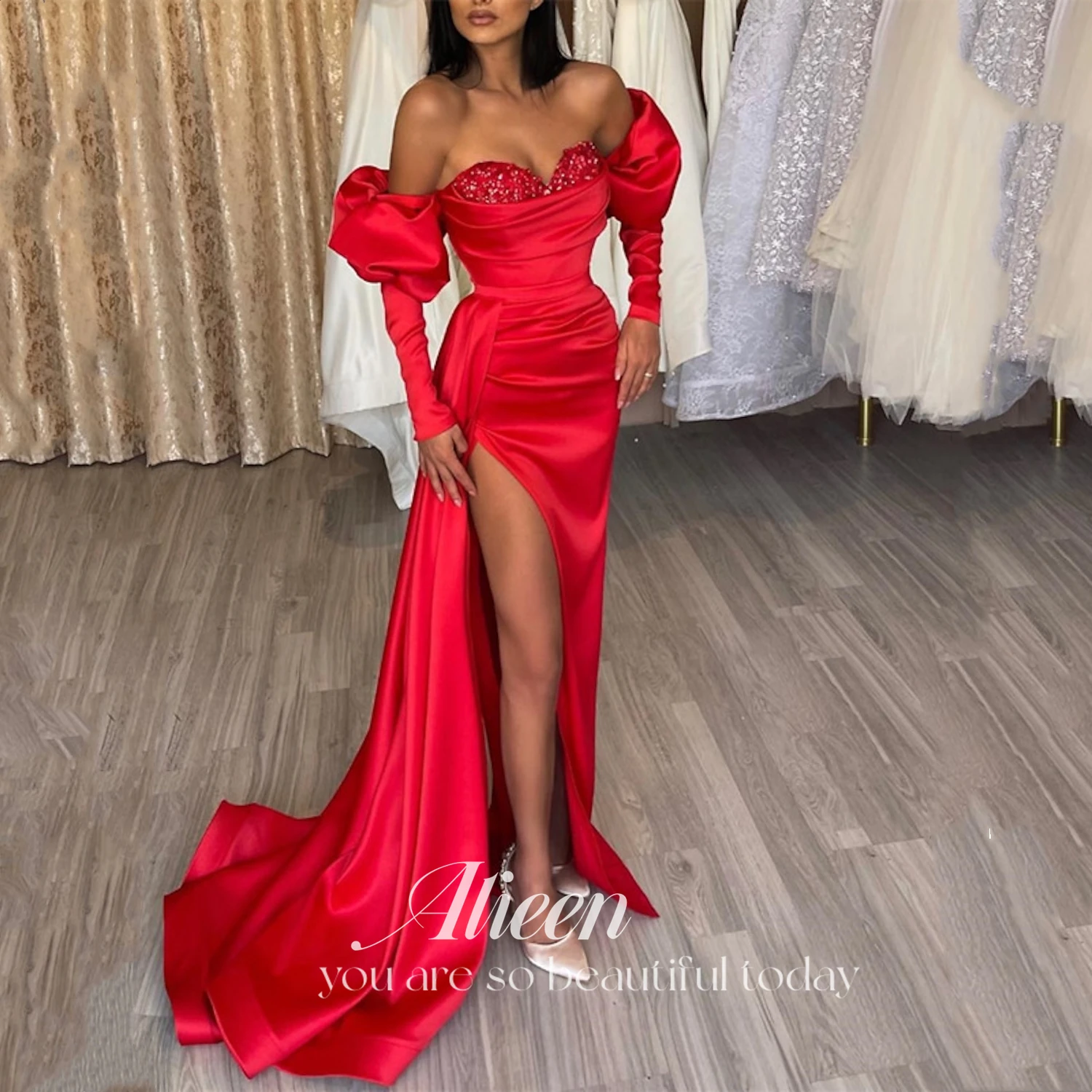 

Aileen Satin Red Mermaid Female Dresses for Formal Occasions Wedding Party Dress Women Elegant Luxury Robe Soiree De Luxe 2024