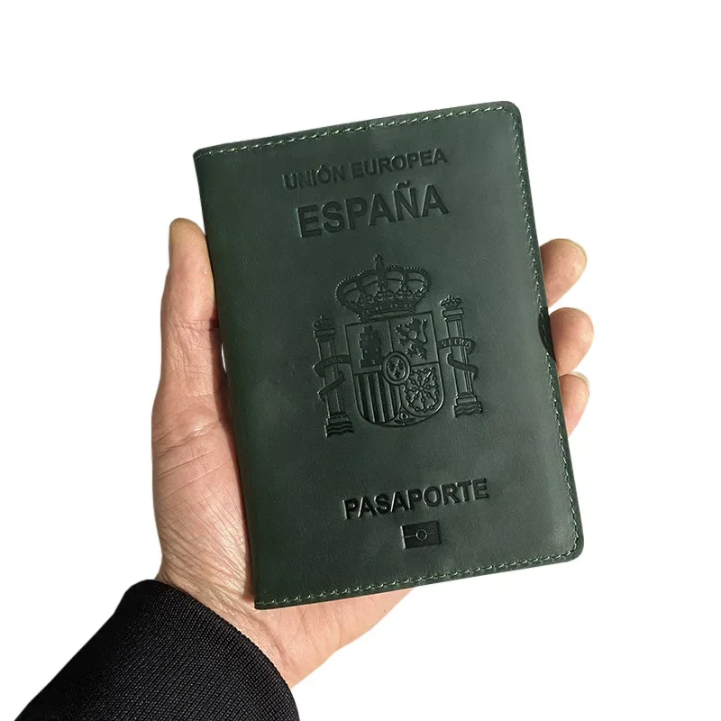 Travel Document Spain Passport Cover Crazy Horse Funda Pasaporte Business Unisex Durable Spanish