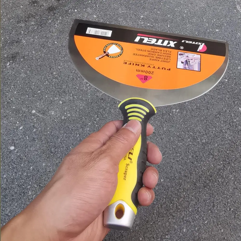 มีดโป๊วสแตนเลสขนาด 8 นิ้ว พร้อมด้ามจับพลาสติกตามหลักสรีรศาสตร์ สำหรับงานทาสี ผนัง พื้น กระเบื้อง โลหะ