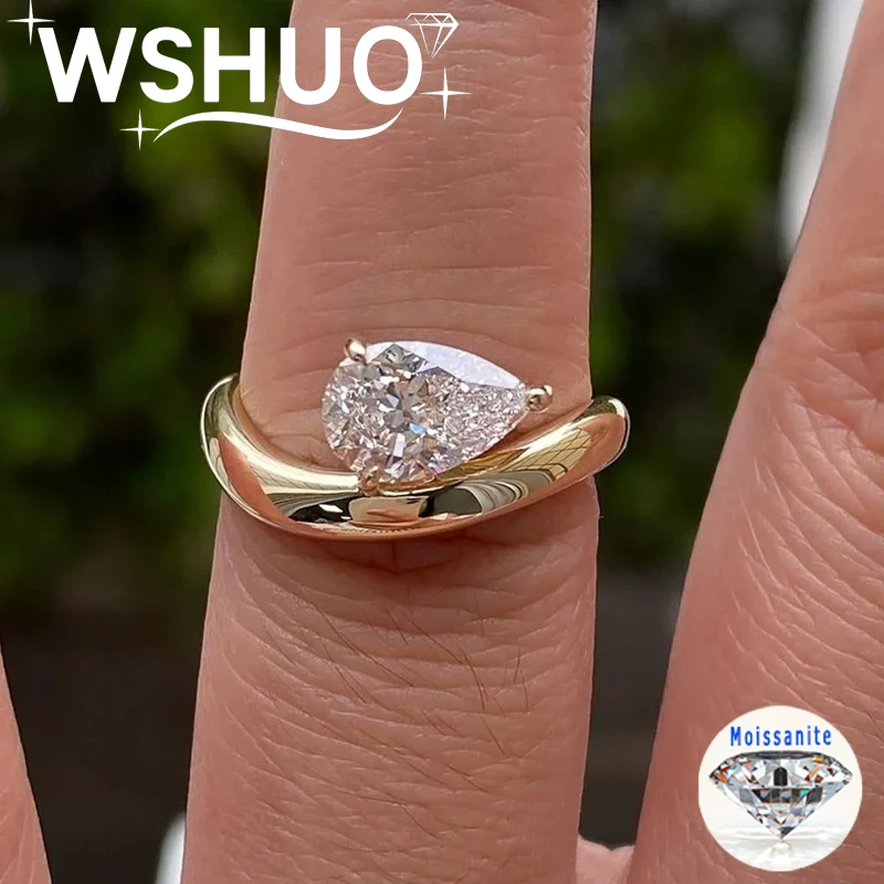 

WSHUO 1,5/2 карата кольца с муассанитом грушевидной огранки для женщин, 100% серебро 925 пробы, нерегулярные обручальные кольца-пасьянс с каплями воды, ювелирные изделия, подарок