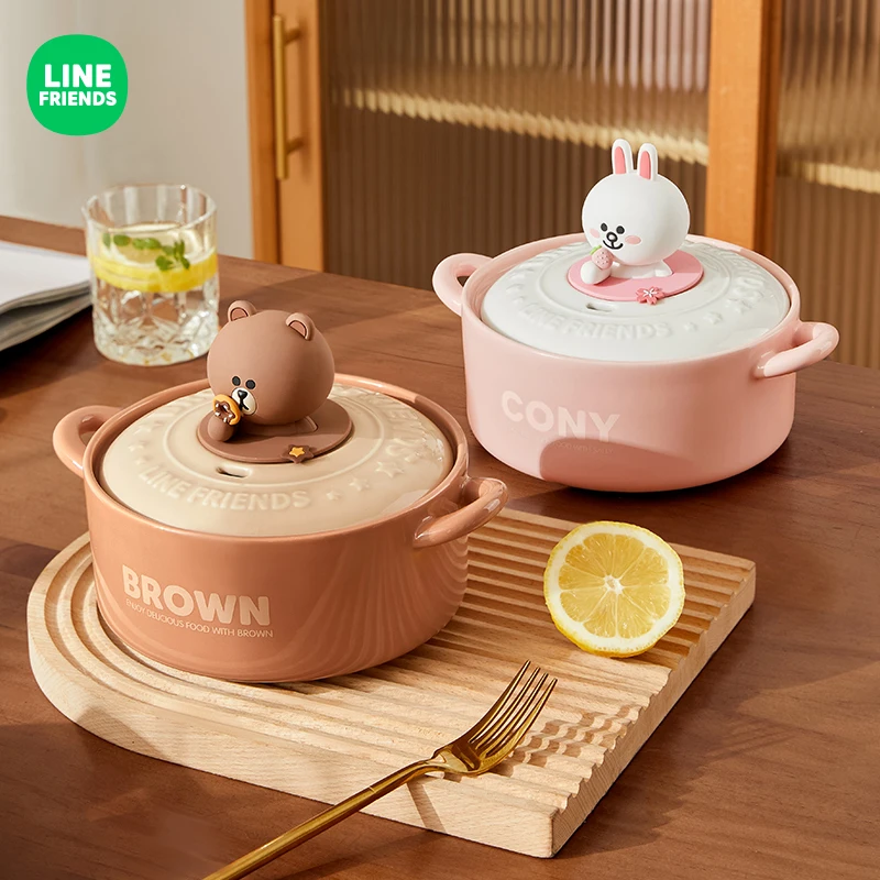 LINE FRIENDS Miska na makaron błyskawiczny z podwójnym uchem do domowej jadalni Akademik Miska na ryż Dish Ceramiczna miska na zupę Miska do sypialni