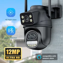 12MP WiFi Camera Icsee Outdoor 6MP Three Lens Dual Screens 8X Zoom CCTV Video Cam Auto Tracking Security Protection Surveillance