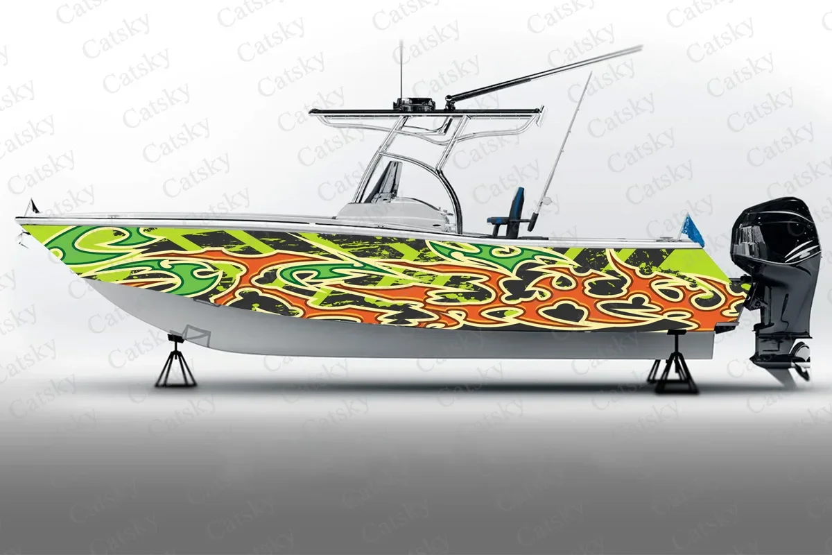 

flame geometric abstract design Boat Sticker Packaging Fish Boat Waterproof Custom Marine Boat Sticker wrap vinyl