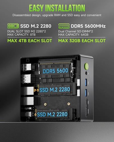 Imagen 2 del producto GMKtec Mini PC K11 AMD R9 8945HS Mini PC para juegos 32GB DDR5 1TB SSD ordenador PC Mini ordenador PC Win11 Pro PC para juegos