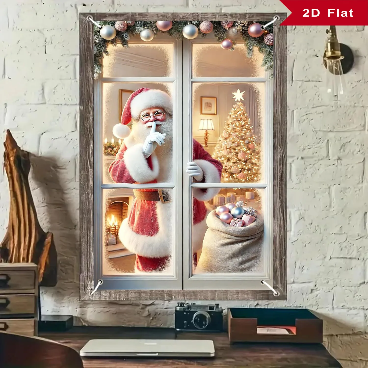 Frohe Weihnachten-Fensterdekorationen – Weihnachtshintergrund, Weihnachtsmann-Fotohintergrund, Weihnachtsfensterabdeckung, Banner-Hintergrund für den Innenbereich