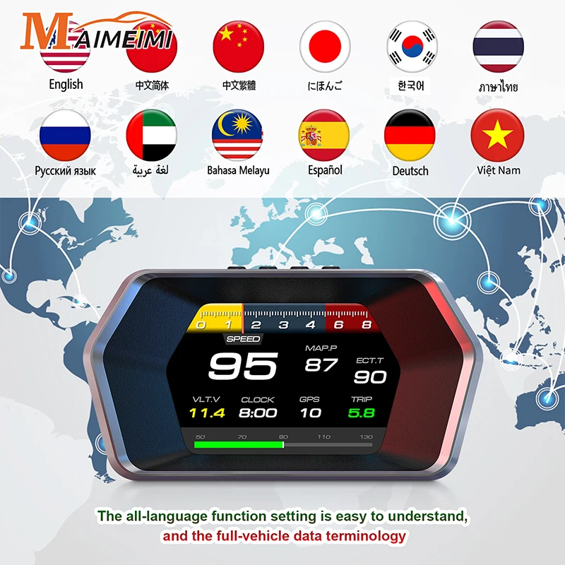 P17 HUD Head Up Display Car Display OBD2 GPS On-board Computer Digital Speedometer Voltage Water&Oil Temp Gauge Auto Electronics