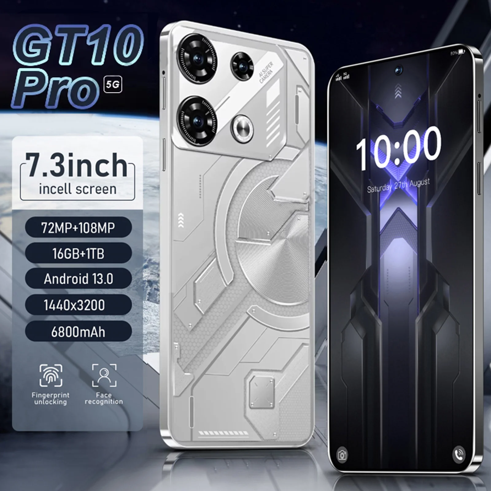 

Оригинальный смартфон GT10 Pro, 5,5-дюймовый телефон с искусственной резьбой, 16 ГБ + 1 ТБ, Snapdragon8 gen2, Android13 72 + 7,3 МП, 4G/телефон с искусственной резьбой