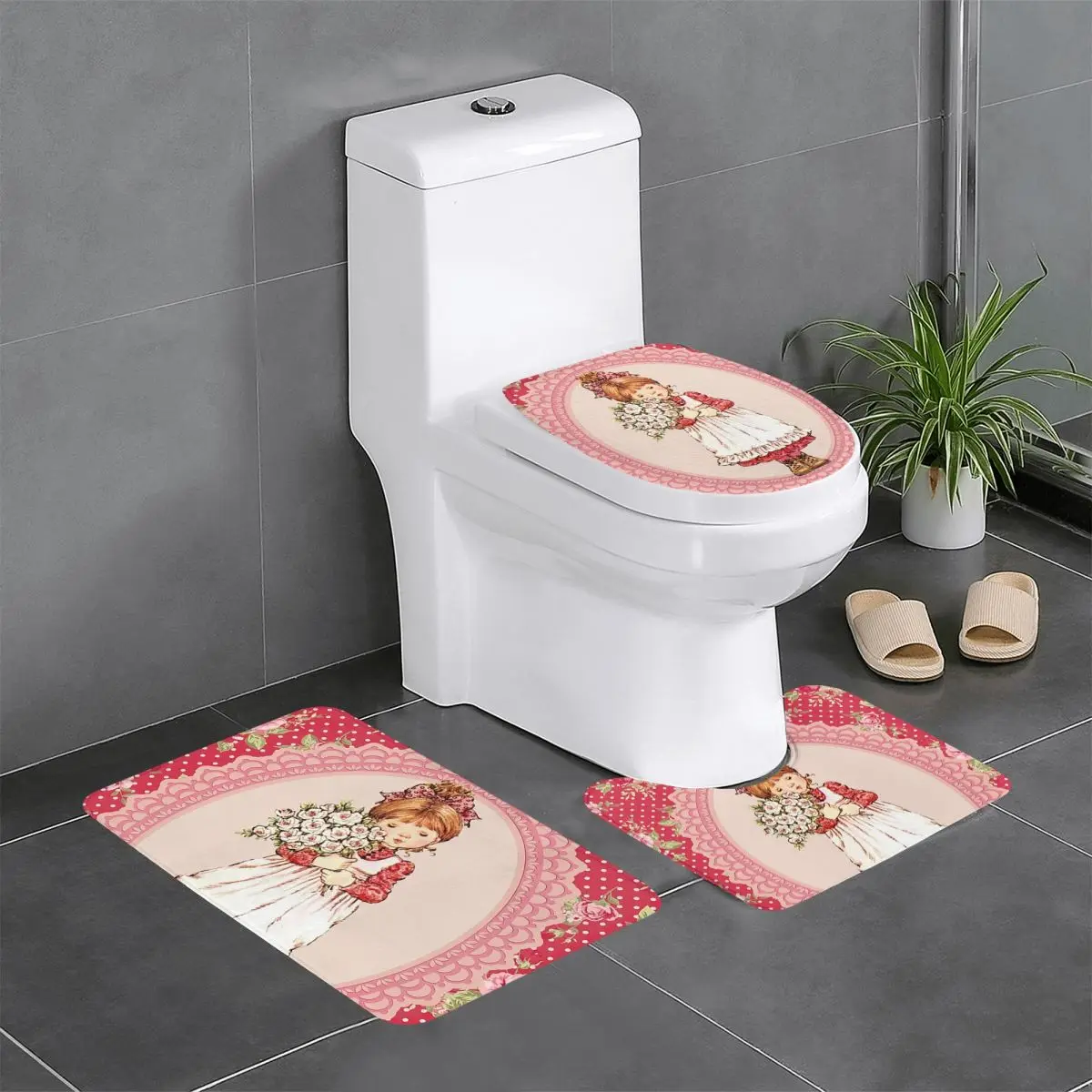 

Kawaii Sarah Kay, 3-х предметный коврик для ванной, набор для ванной комнаты, крышка для унитаза, домашний декор, нескользящий ковер, напольный коврик