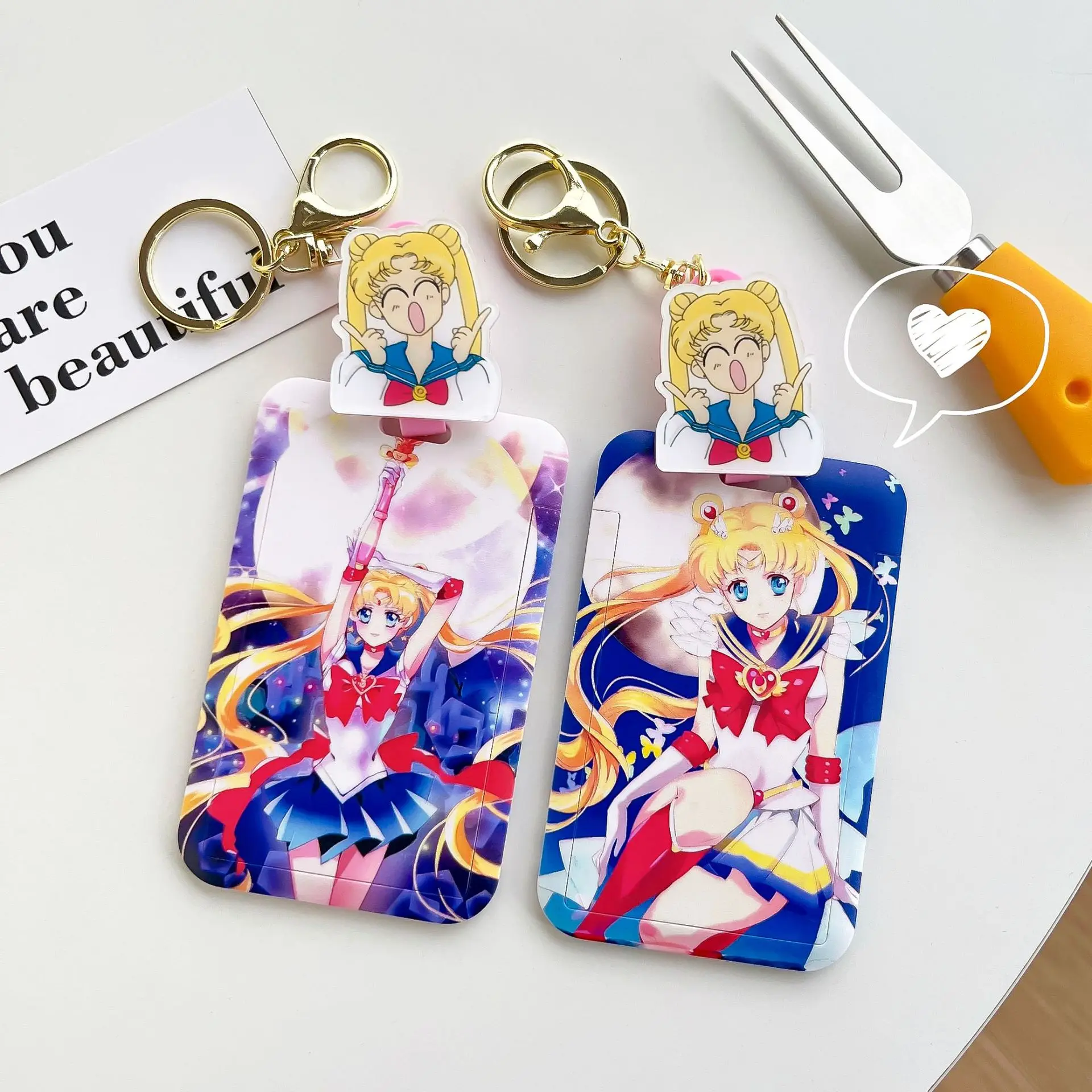 Cartoon Anime Sailor Moon PVC Card Cover Student Campus Hanging Neck Bag Card Holder Lanyard ID Card Holders Key Chain