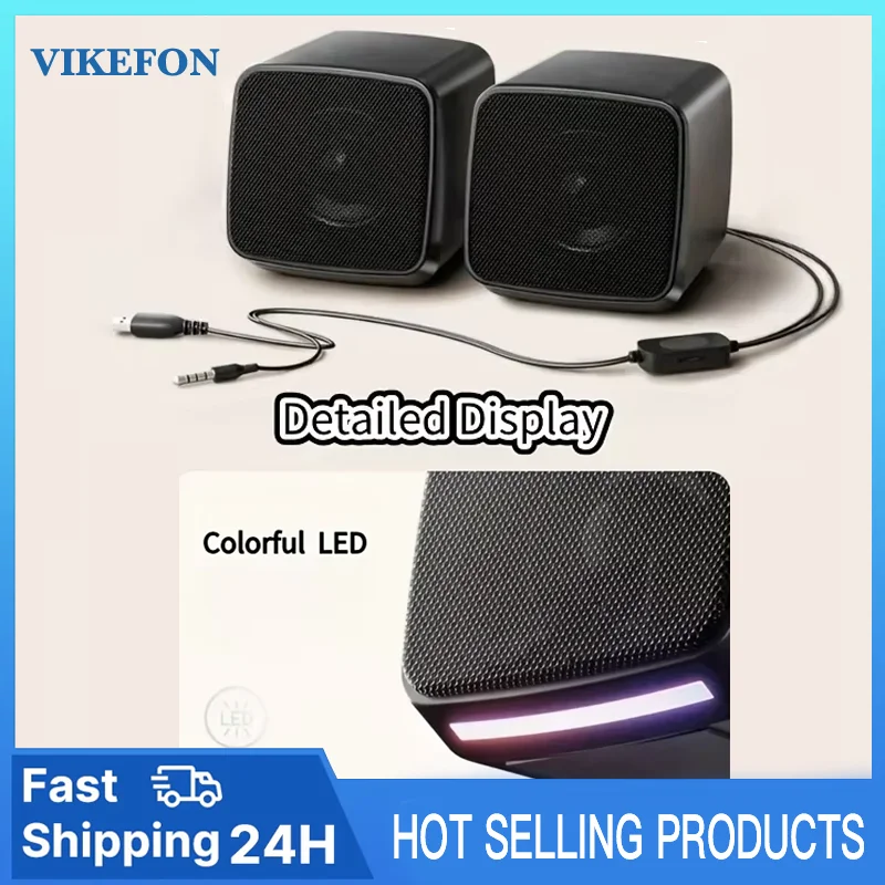 3.5 mm  Mini Speaker with Cool Lights and Stereo Sound Computer Speakers 6W USB Powered AUX-in Portable Speaker for Computer La